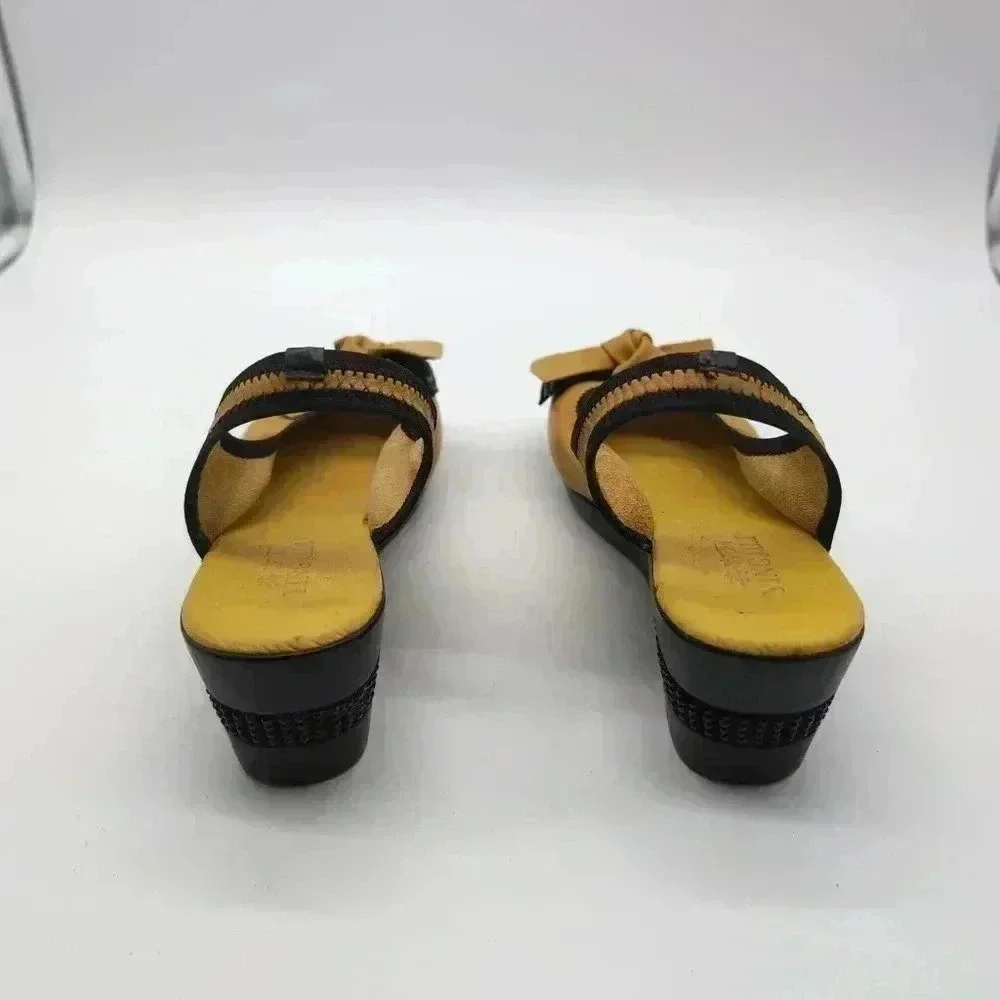 Lingjili Yellow Slingback Platforms sz 6.5 bow toe